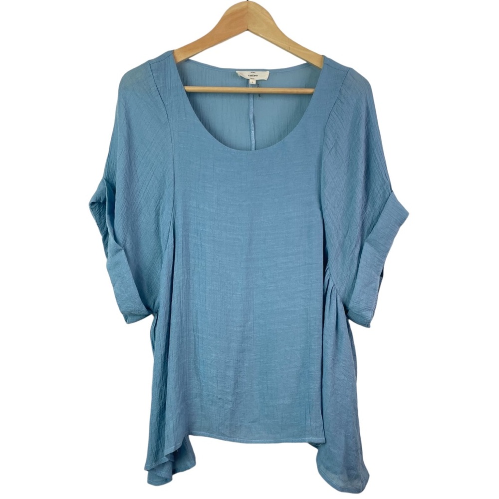 Entro Scoopneck Drop Shoulder Short Cuffed Sleeve Back Split Flowy Top Size L